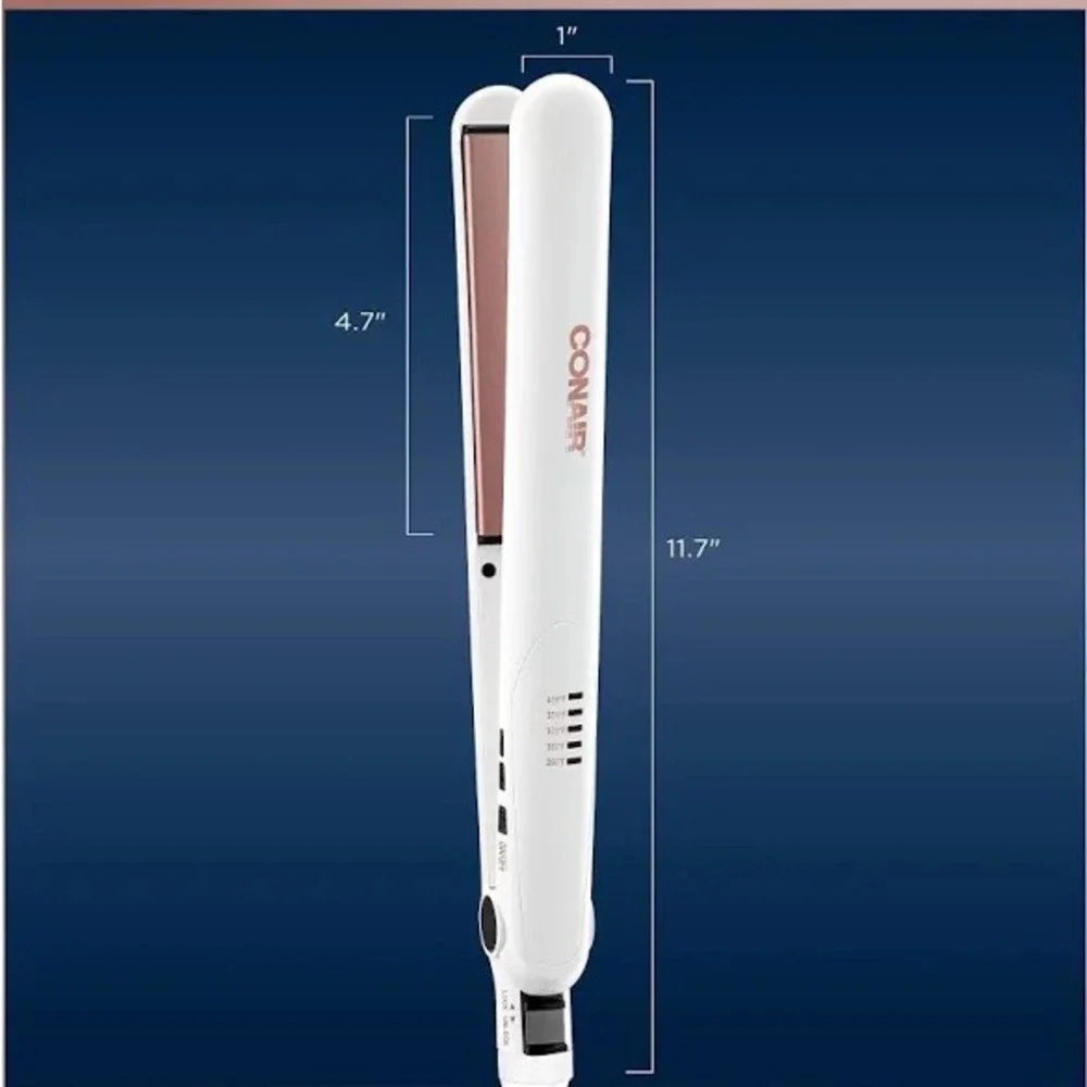 Conair Double Ceramic 1 inch Flat Iron White Rose Gold CS221‎ 5 Heat Settings